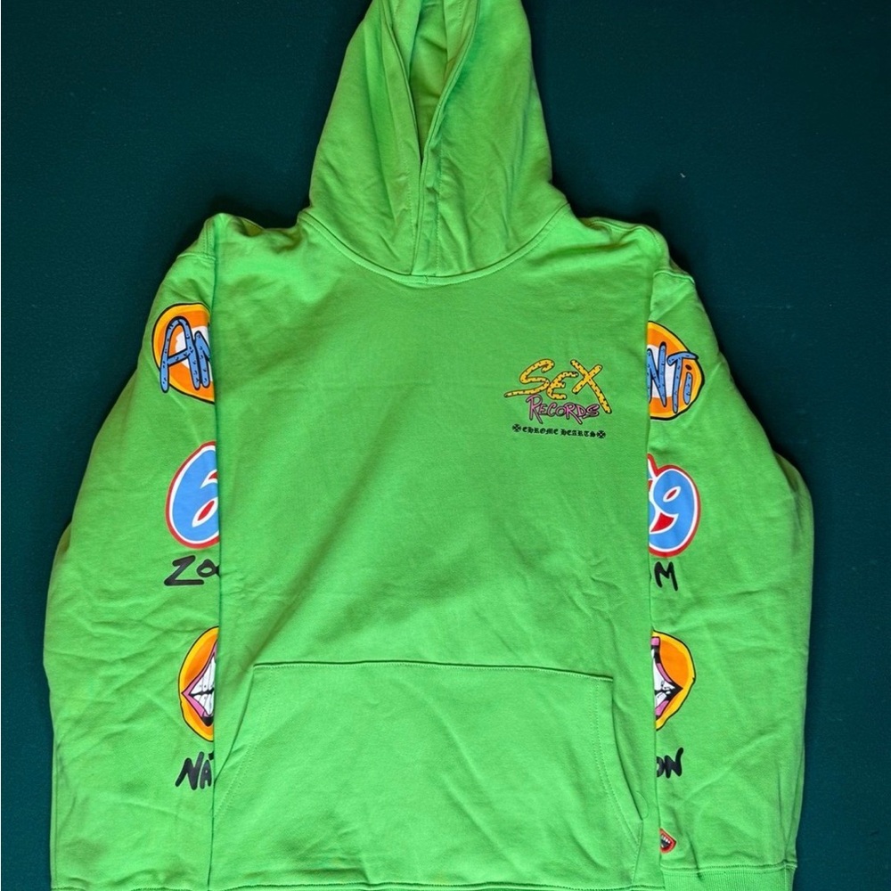 Chrome Hearts Green Hoodie with Colorful Graphics
